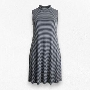 Y2K Gray White Striped Turtleneck Sleeveless Tunic Shirt Mini Dress Size Medium